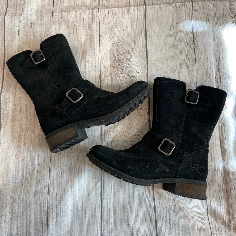 Ugg 'Chaney' Suede Moto Boot (Women's) Black- Size 8